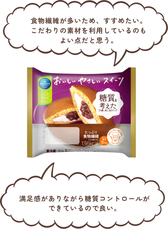 食物繊維が多いため、すすめたい。こだわりの素材を利用しているのもよい点だと思う。満足感がありながら糖質コントロールができているので良い。